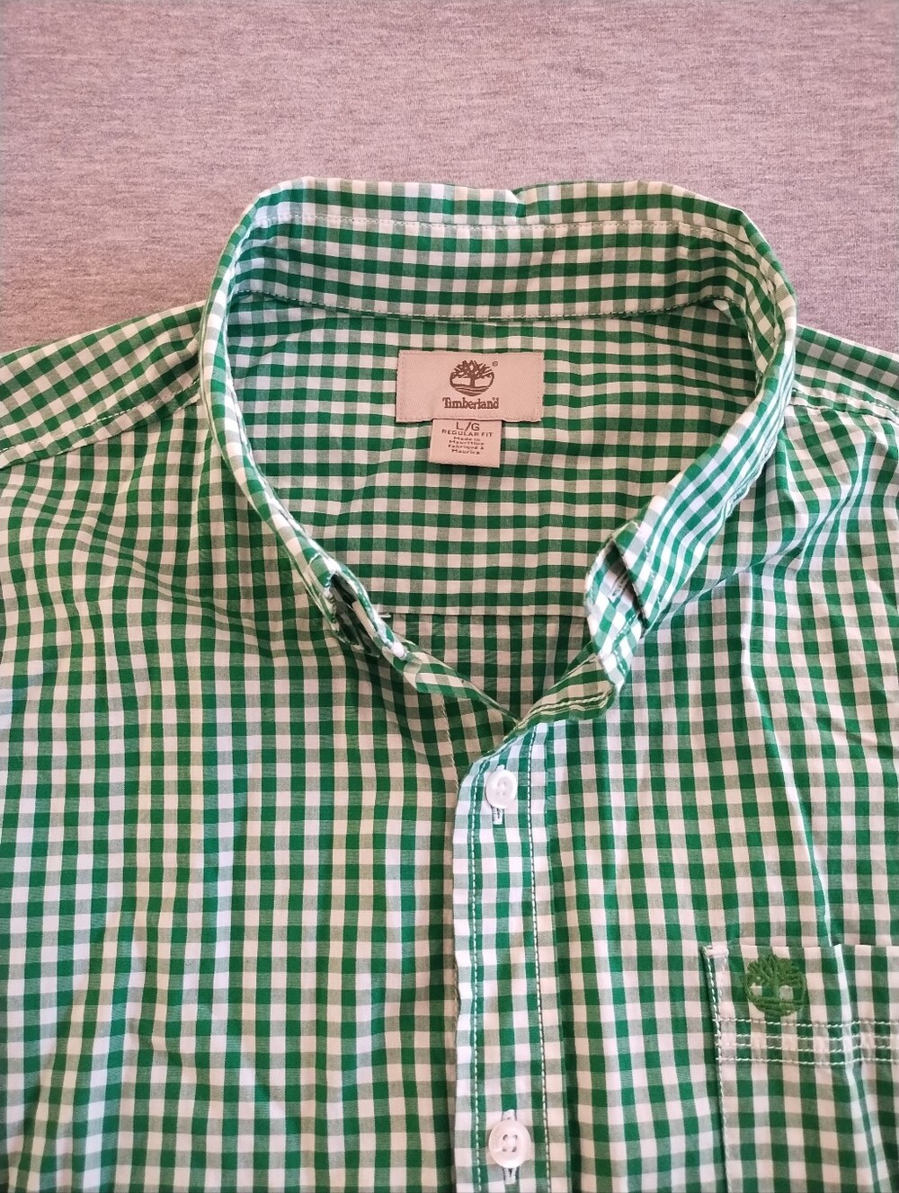 Timberland Men's Green & White Checkered Button Down Long Sleeve Shirt - L/G Reg